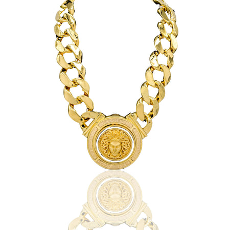 Collana Oro Giallo Oro 18 carati Groumette Con  Testa Medusa Solo Oro