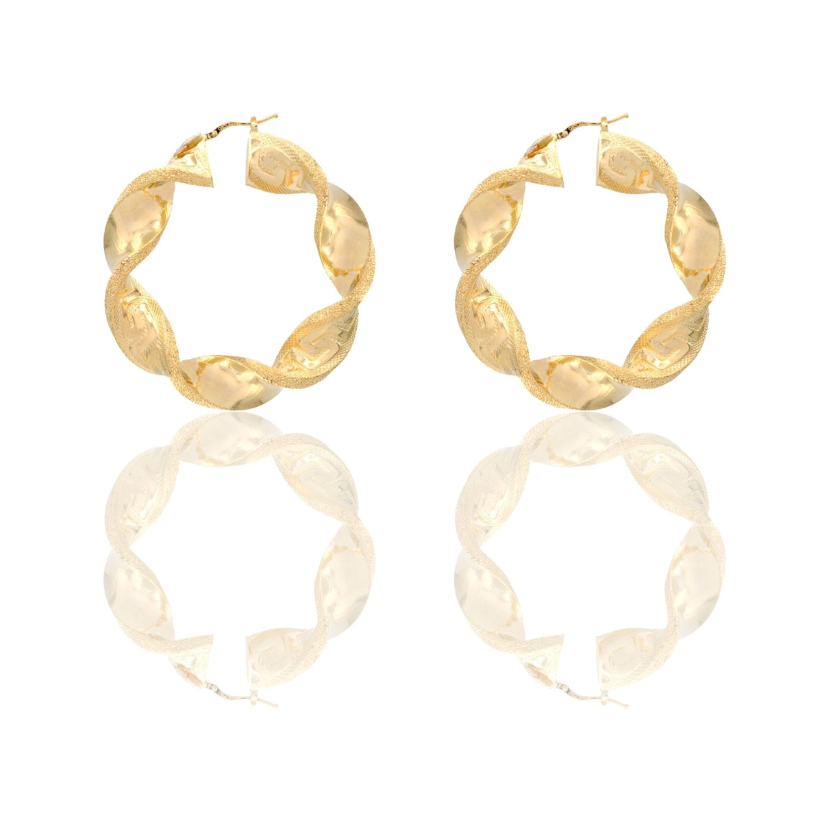 Orecchini Oro Giallo Oro 18 carati Cerchi Torchon Con Greca Solo Oro Spessore mm. 12 diametro interno  cm.5,5