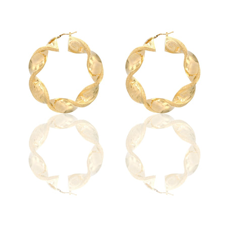 Orecchini Oro Giallo Oro 18 carati Cerchi Torchon Con Greca Solo Oro Spessore mm. 12 diametro interno  cm.5,5
