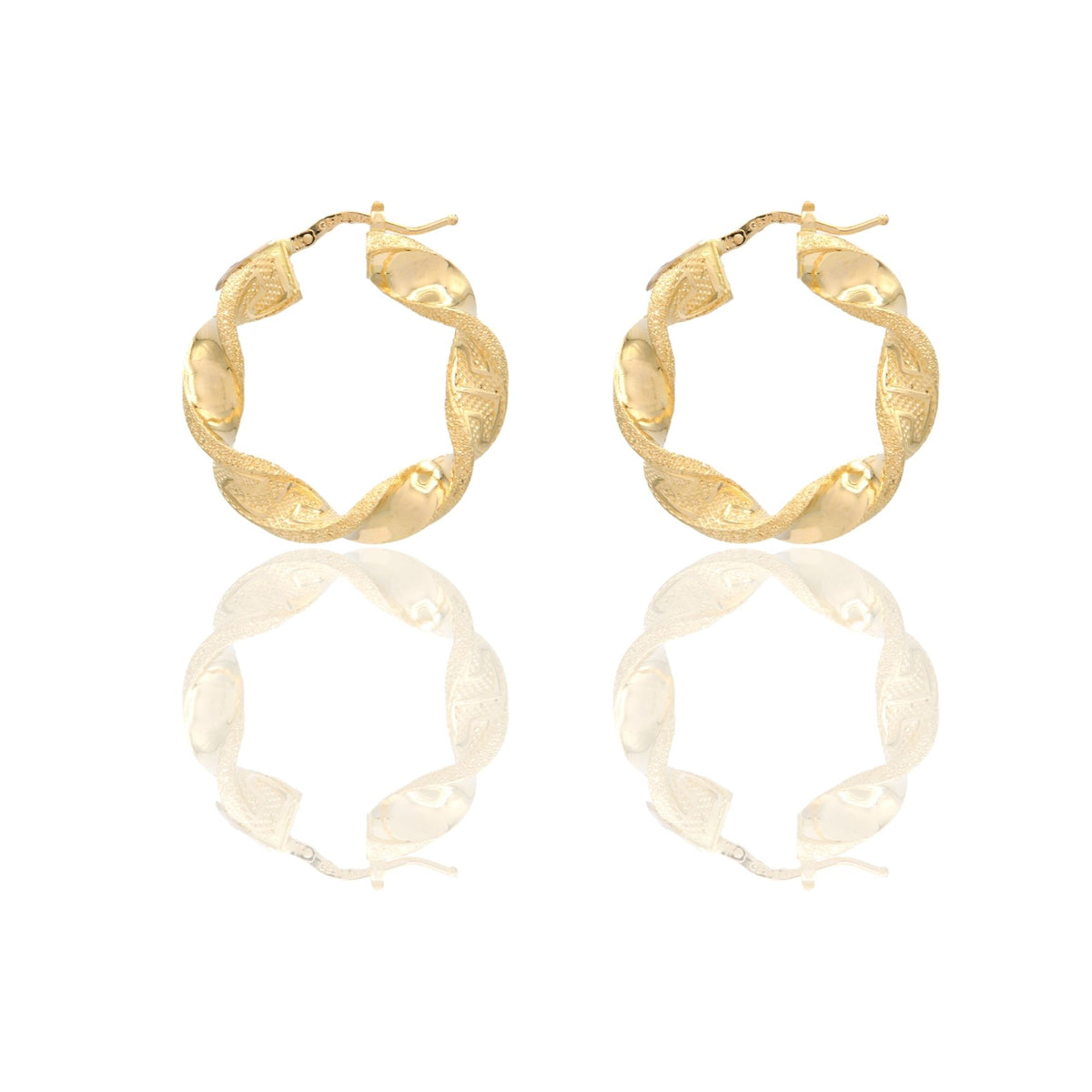 Orecchini Oro Giallo Oro 18 carati Cerchi Torchon Con Greca Solo Oro Spessore mm. 6 diametro interno  cm.2,5