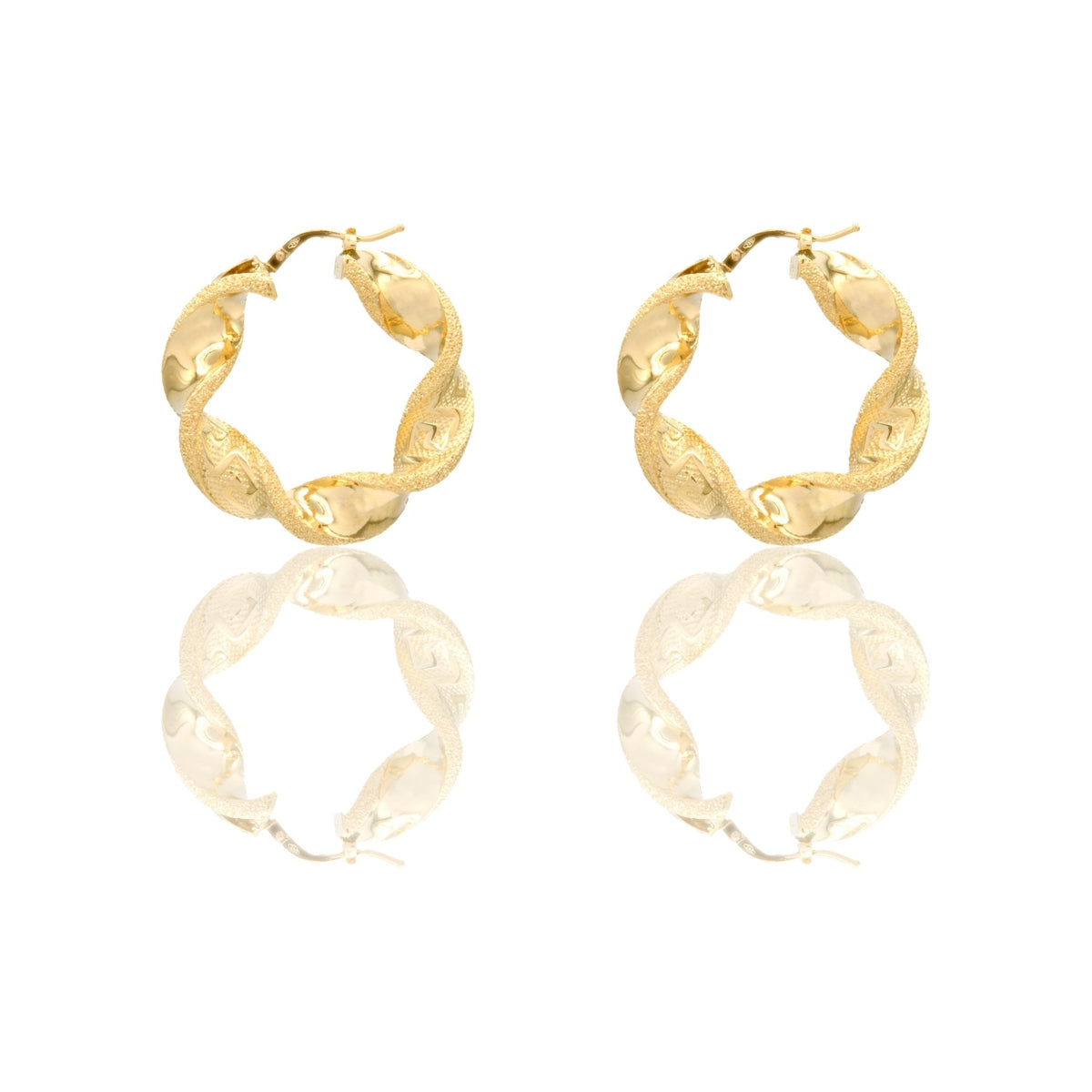 Orecchini Oro Giallo Oro 18 carati Cerchi Torchon Con Greca Solo Oro Spessore mm. 8 diametro interno  cm.7,5