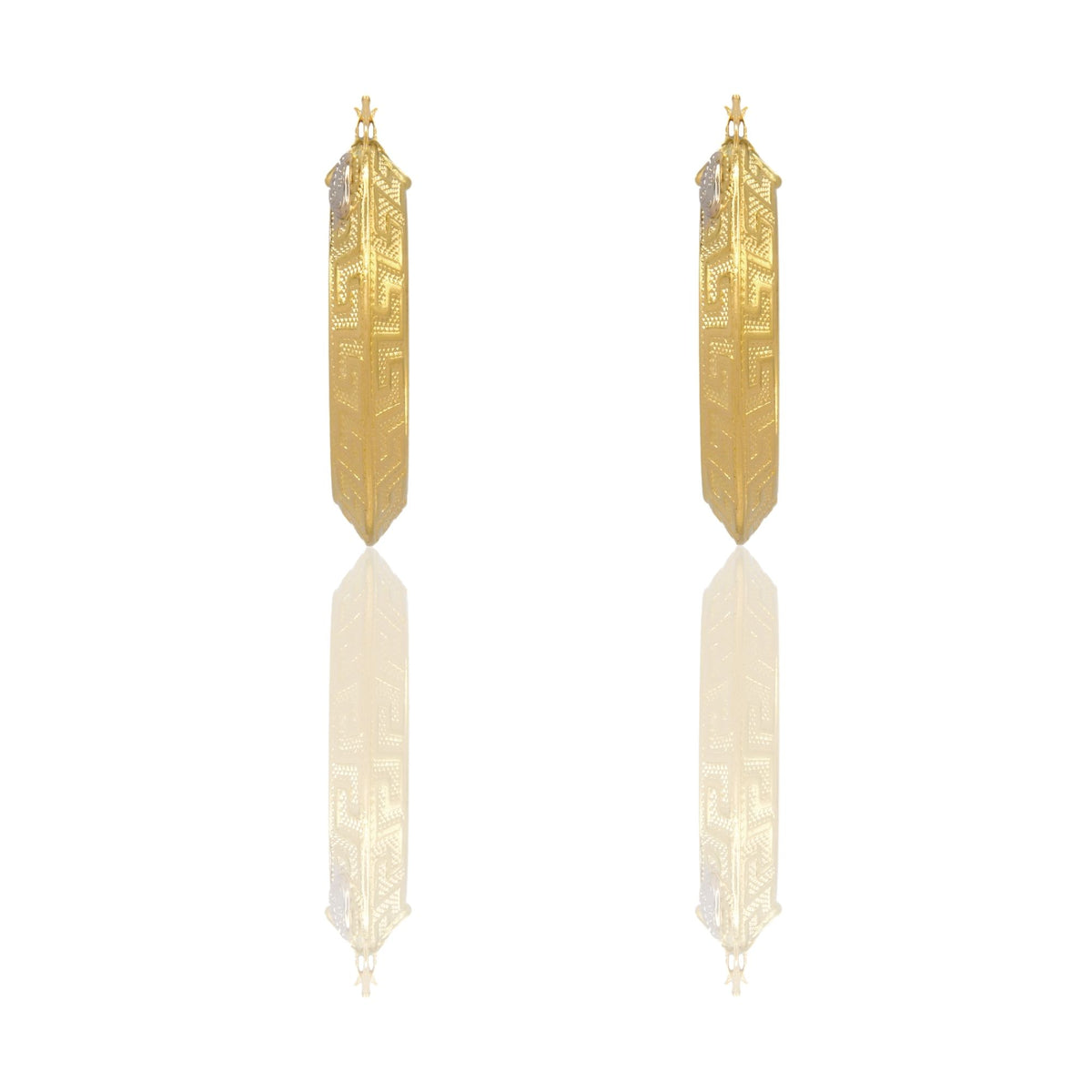Orecchini Oro Giallo Oro Bianco Oro 18 carati Cerchi Greca Piramide Solo Oro Spessore mm.6 diametro interno  cm.3,5