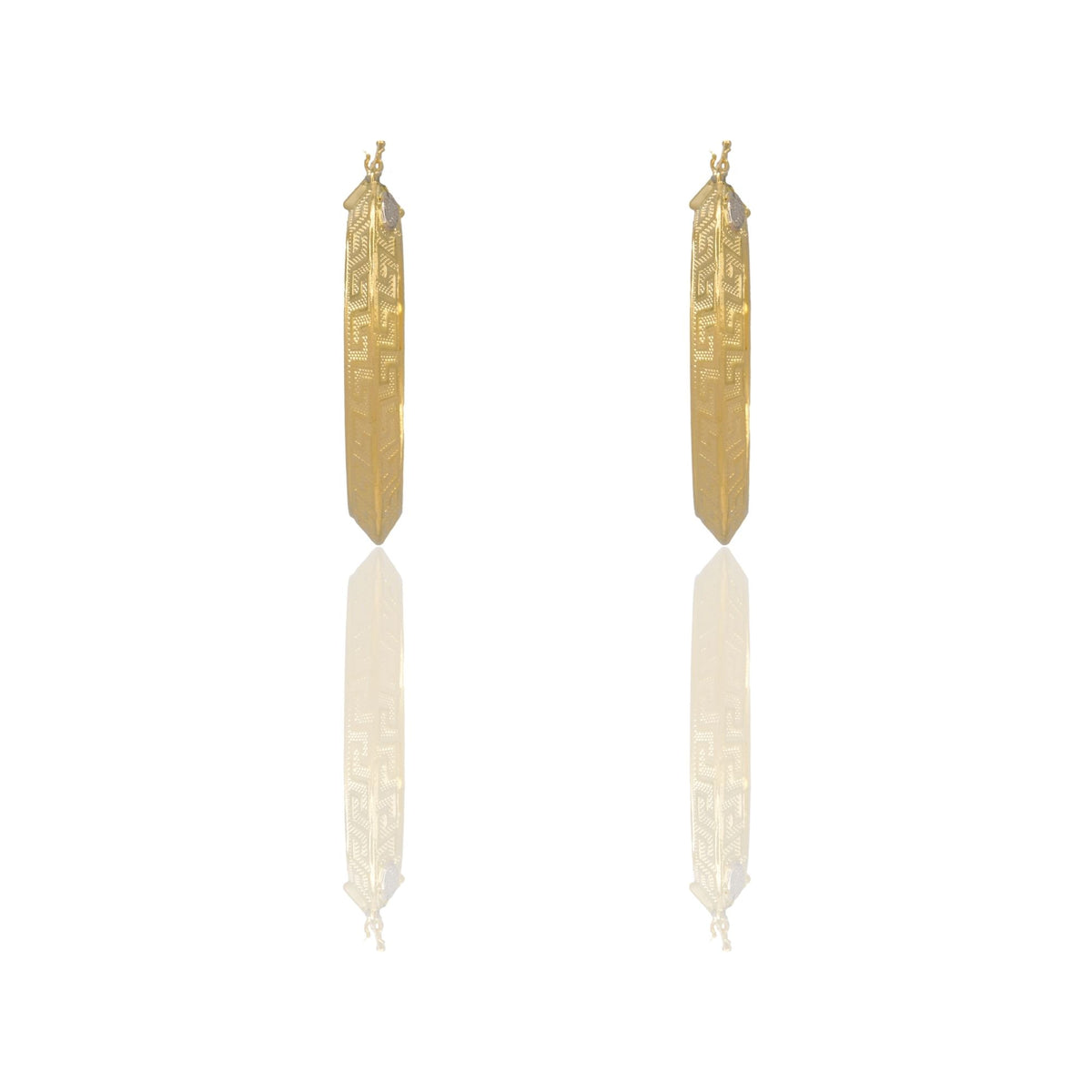 Orecchini Oro Giallo Oro Bianco Oro 18 carati Cerchi Greca Piramide Solo Oro Spessore mm.6 diametro interno  cm.4,5