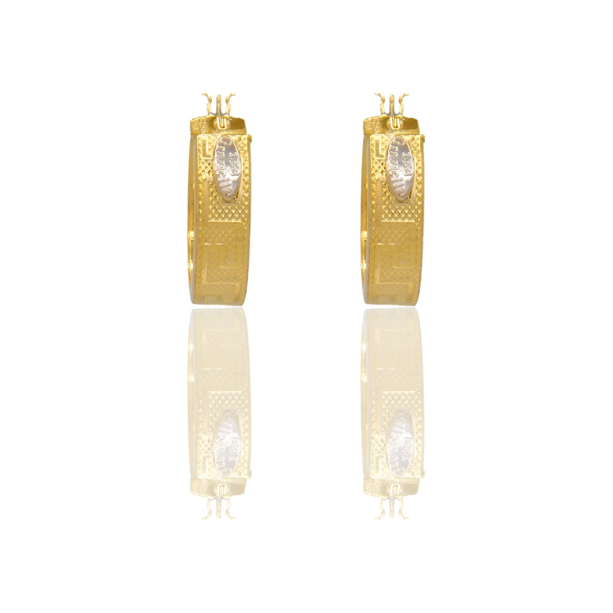 Orecchini Oro Giallo Oro Bianco Oro 18 carati Cerchi Squadrati  Solo Oro Spessore mm.6 diametro interno  cm.2,5