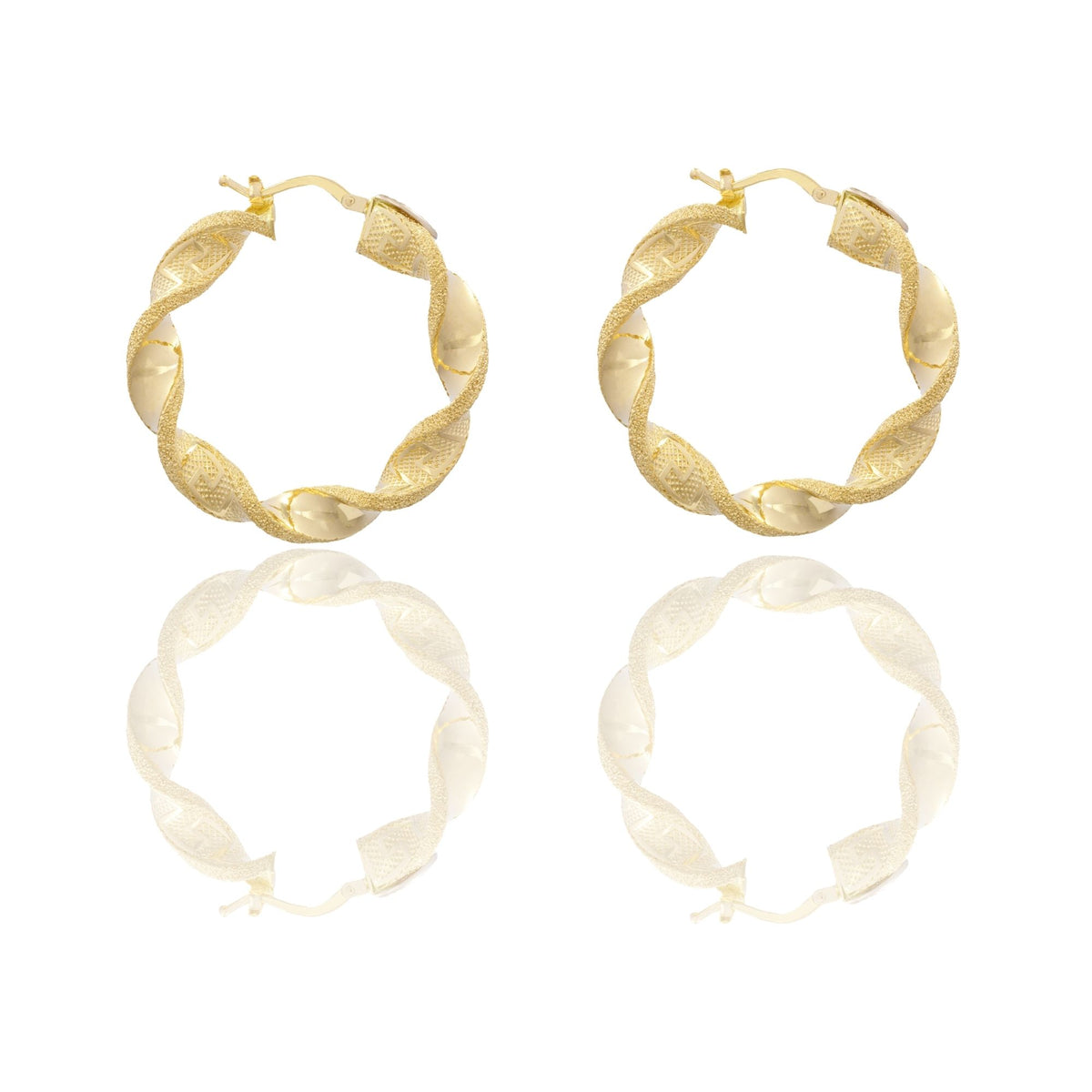 Orecchini Oro Giallo Oro 18 carati Cerchi Torchon Con Greca Solo Oro Spessore mm. 6 diametro interno  cm.3