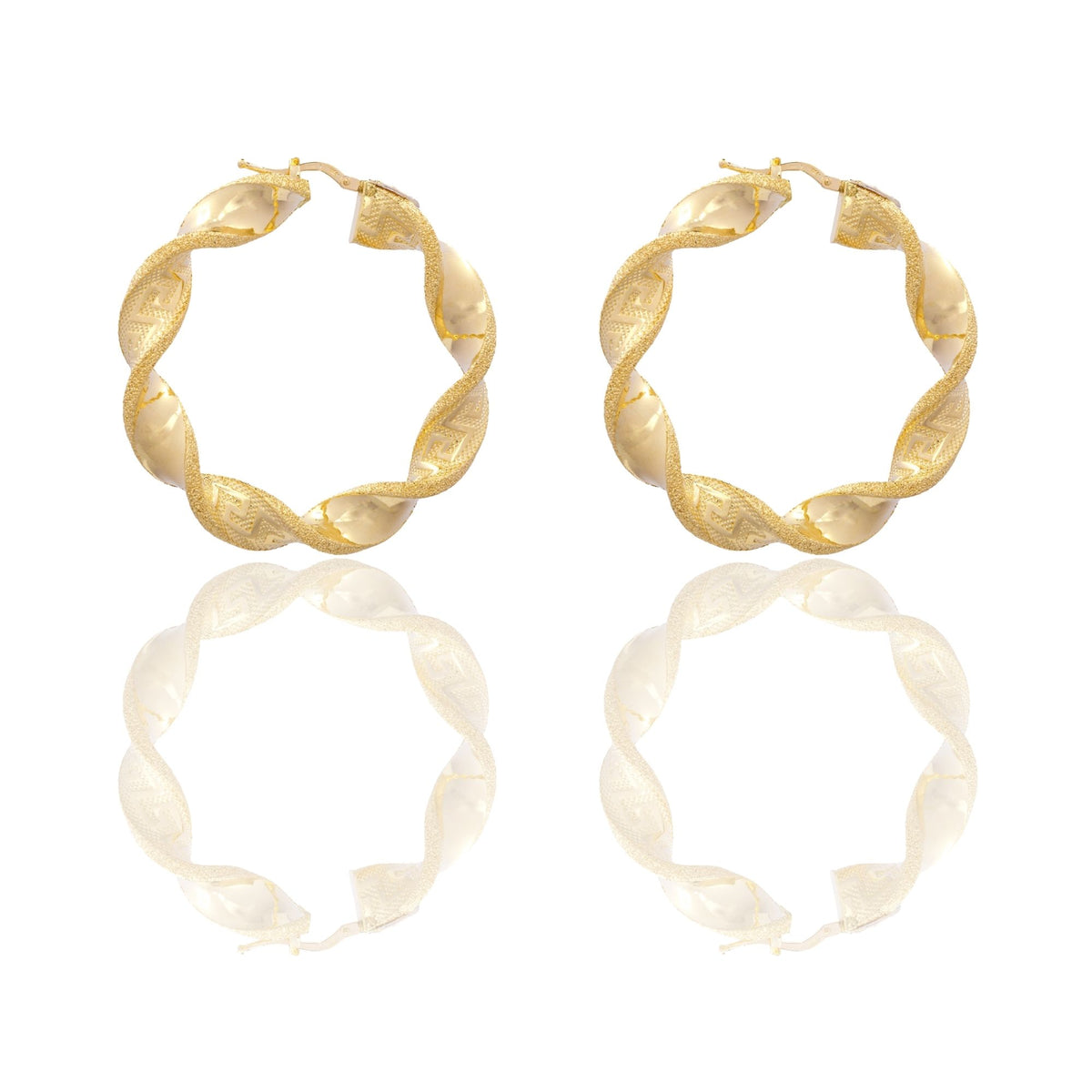 Orecchini Oro Giallo Oro 18 carati Cerchi Torchon Con Greca Solo Oro Spessore mm. 8 diametro interno  cm. 2,5