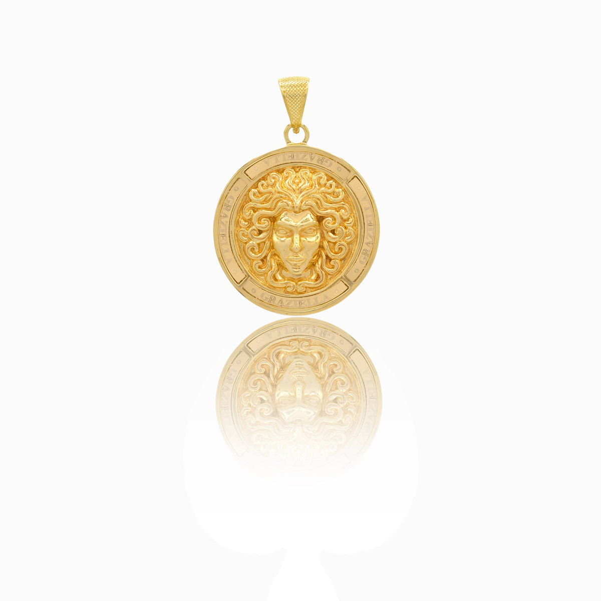 Ciondolo Oro Giallo Oro 18 carati Medusa Con Scritta Graziella Solo Oro