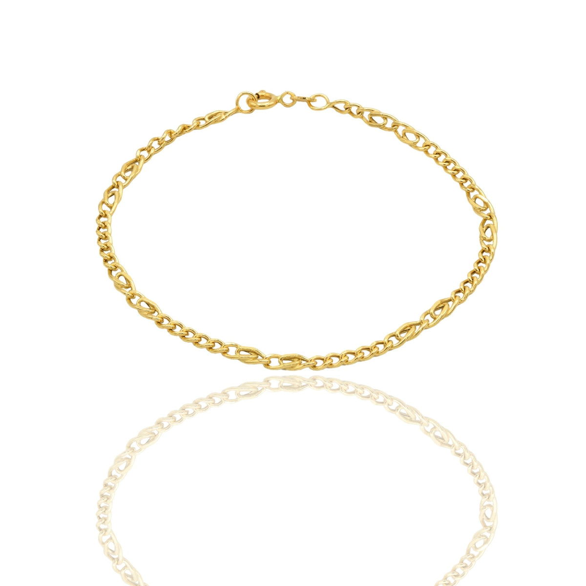 Bracciale Oro Giallo Oro 18 carati Catena Alternata  Anelli Tondi  E Maglia Intrecciata Solo Oro cm. 20