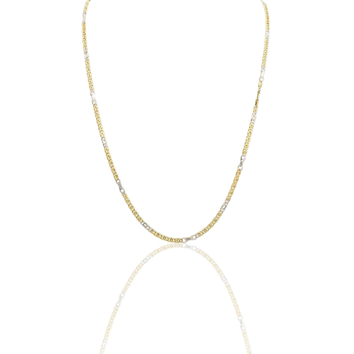 Collana Oro Giallo Oro Bianco Oro 18 carati Catena Piatta Solo Oro cm.50