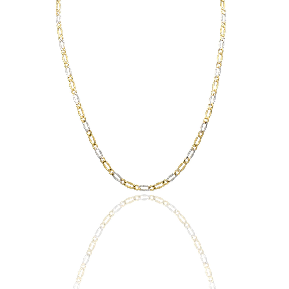 Collana Oro Giallo, Oro Bianco Oro 18 carati Catena Piatta Solo Oro cm.50