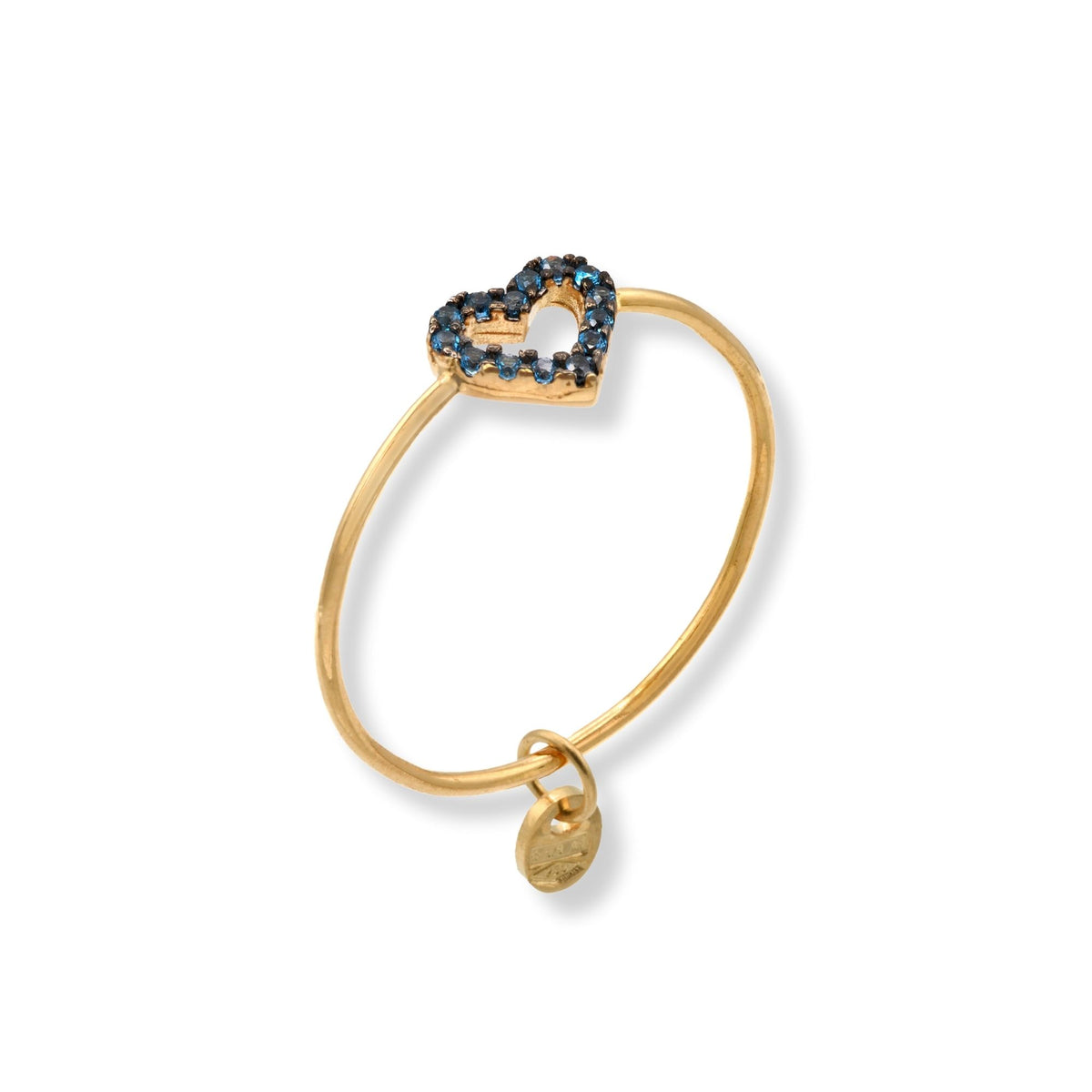 Anello Oro Giallo Oro 18 carati Sagoma Cuore Zirconi Blu spessore gambo 1 mm , spessore pietra 6