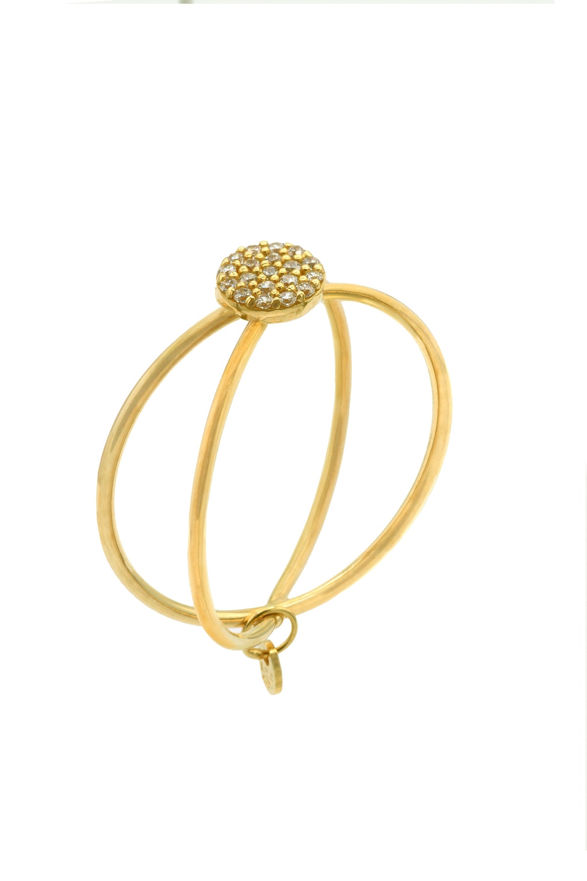 Anello Oro Giallo Oro 18 carati Doppio Gambo Intrecciato Toppa  Zirconi Bianchi spessore gambo 1,7 mm , spessore pietra 5,6 larghezza laterale 6
