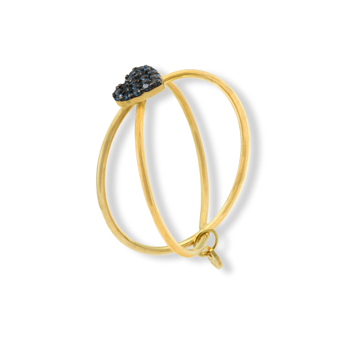 Anello Oro Giallo Oro 18 carati  Doppio Gambo Intrecciato Cuore Zirconi Blu spessore gambo 1,7 mm , spessore pietra 5,6 larghezza laterale 6