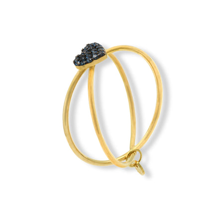 Anello Oro Giallo Oro 18 carati  Doppio Gambo Intrecciato Cuore Zirconi Blu spessore gambo 1,7 mm , spessore pietra 5,6 larghezza laterale 6