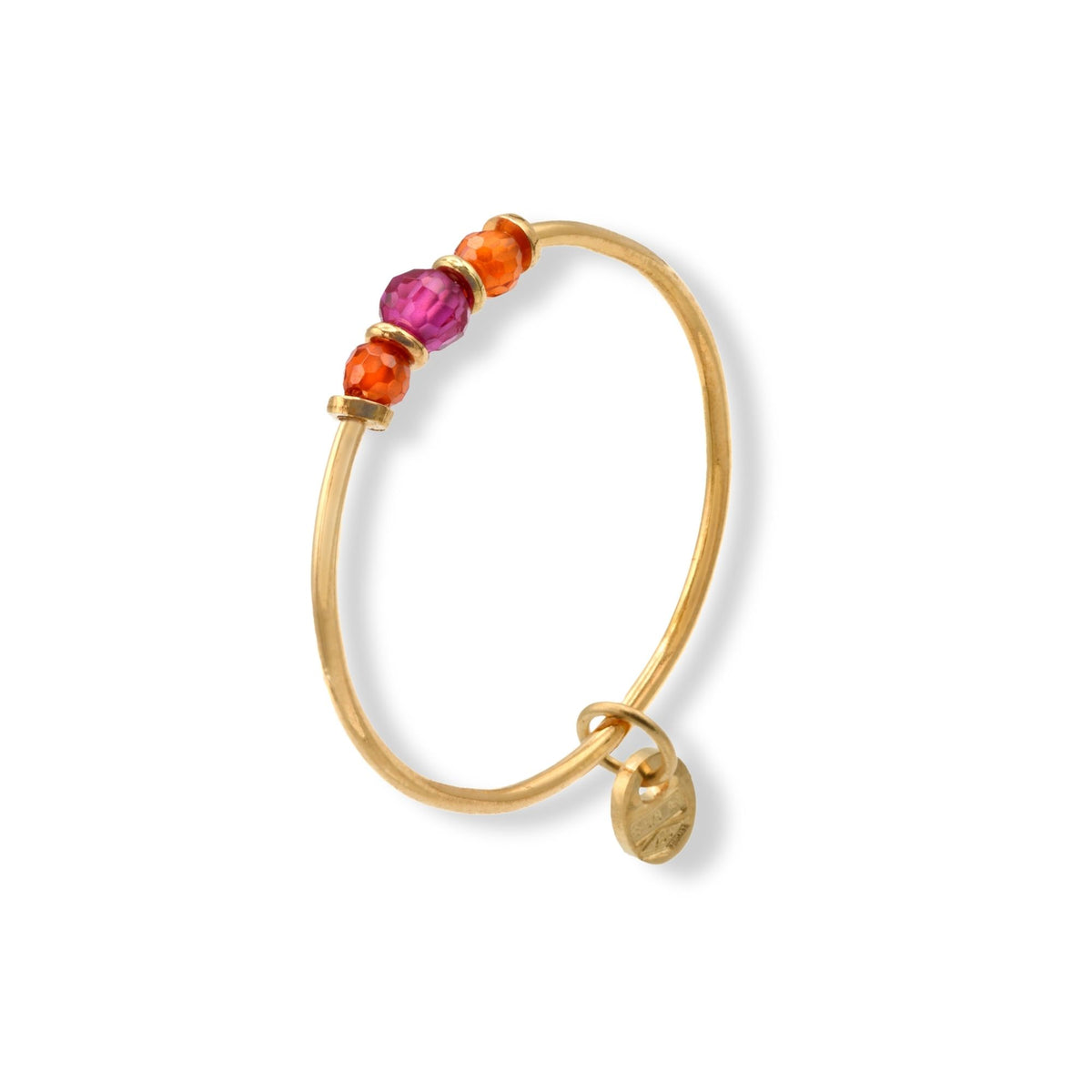Anello Oro Giallo Oro 18 carati Perline Pietre Rosse spessore gambo 0,7 mm , spessore pietra 3,2