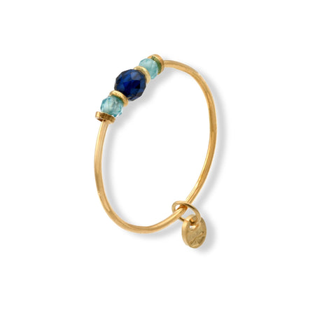 Anello Oro Giallo Oro 18 carati Perline Pietre Blu spessore gambo 0,7 mm , spessore pietra 3,2