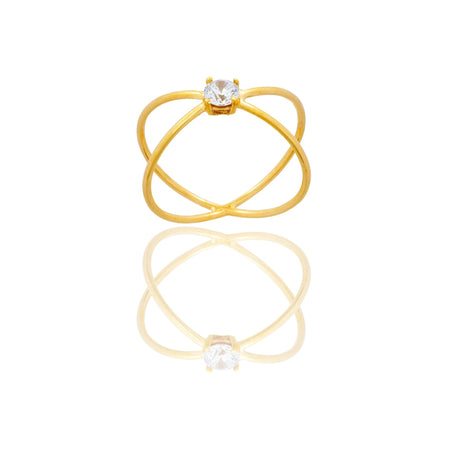 Anello Oro Giallo Oro 18 carati  Doppio Gambo Intrecciato Solitario  Zircone Bianco spessore gambo 1,7 mm , spessore pietra 4 larghezza laterale 6
