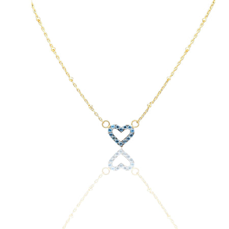 Collana Oro Giallo Oro 18 carati  Catenina Pallinata Sagoma Cuore Pave' Zirconi blu cm.43