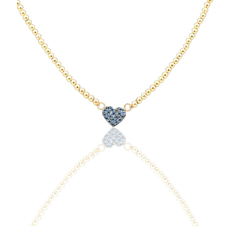 Collana Oro Giallo Oro 18 carati  Catenina Pallinata Cuore Pave' Zirconi Blu cm.43