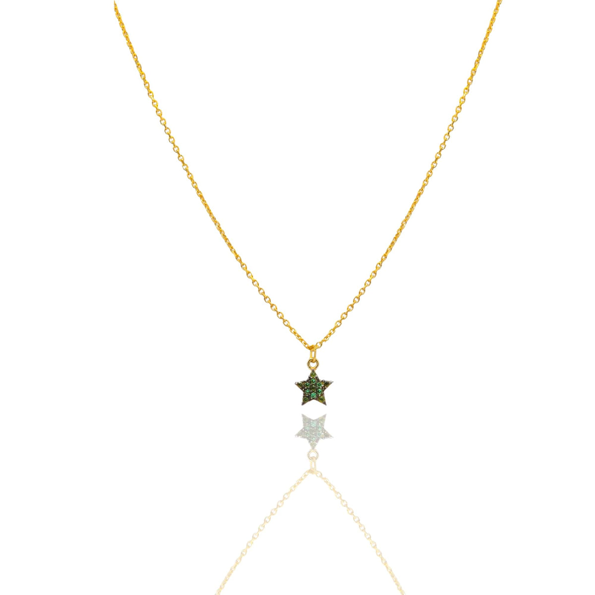 Collana Oro Giallo Oro 18 carati Catenina rolò Stella Pave'  Zirconi Verdi cm.43