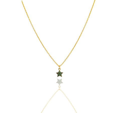 Collana Oro Giallo Oro 18 carati Catenina rolò Stella Pave'  Zirconi Verdi cm.43