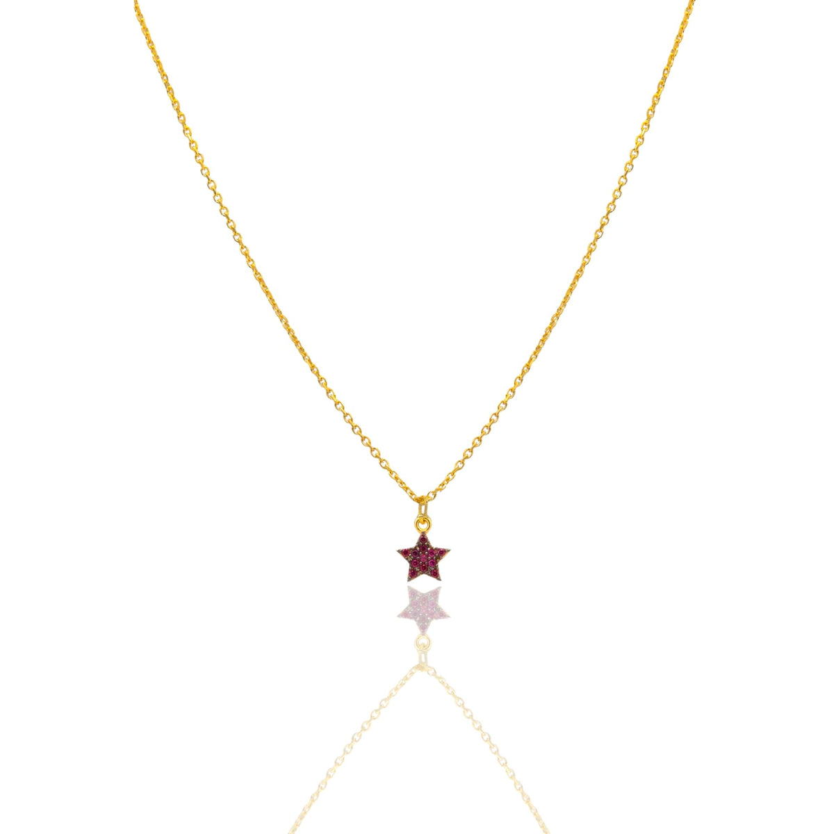 Collana Oro Giallo Oro 18 carati  Catenina rolò  Stella Pave'  Zirconi fucsia cm.43