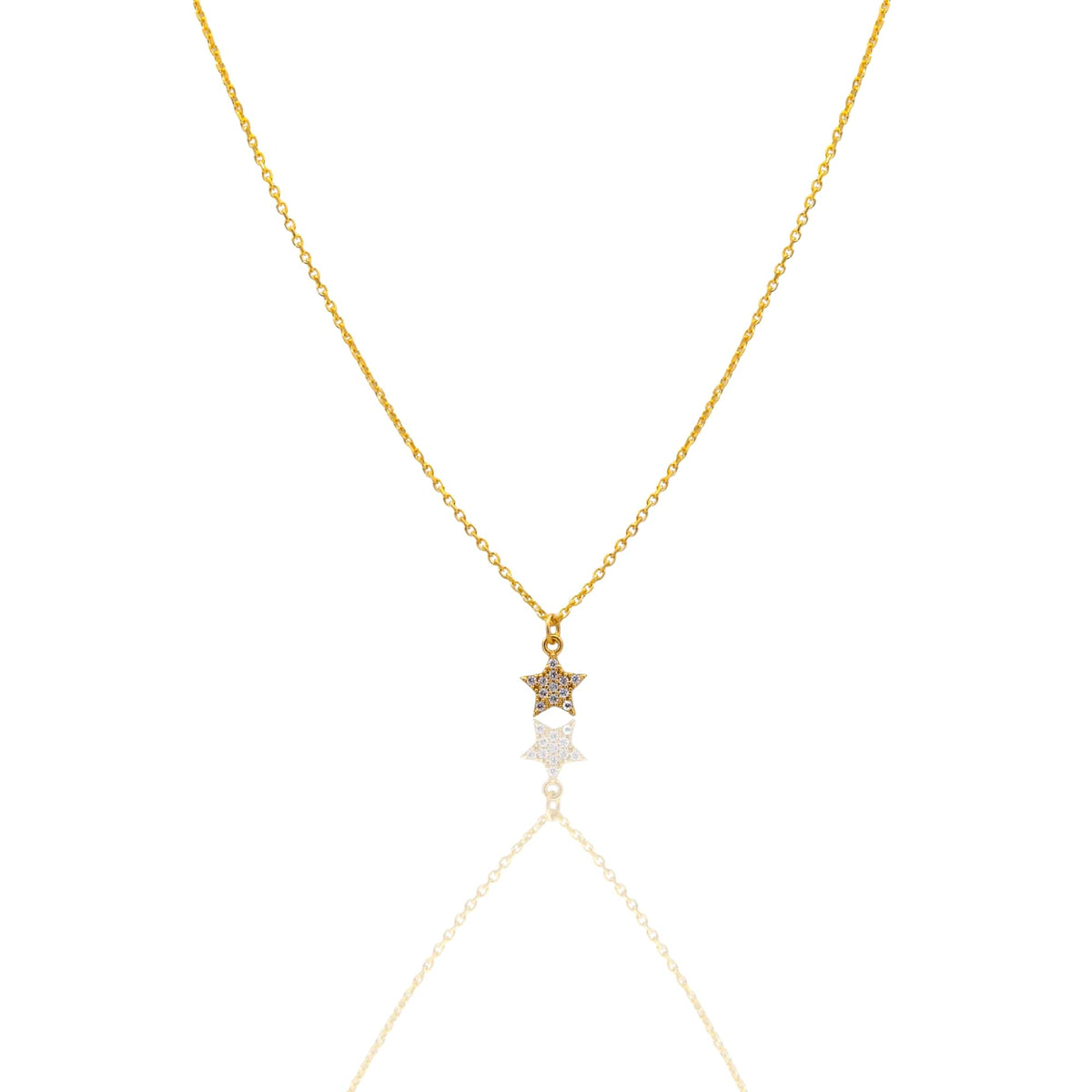 Collana Oro Giallo Oro 18 carati  Catenina rolò  Stella Pave'  Zirconi Bianchi cm.43