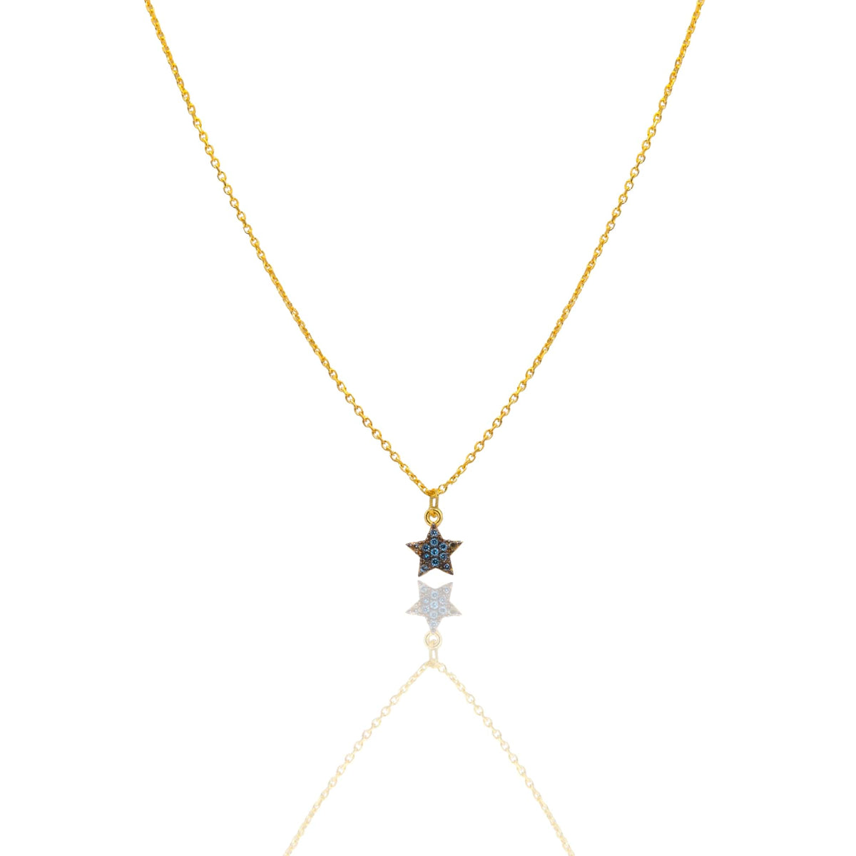 Collana Oro Giallo Oro 18 carati  Catenina rolò  Stella Pave'  Zirconi Blu cm.43