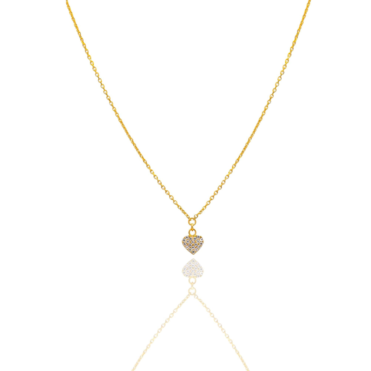 Collana Oro Giallo Oro 18 carati  Catenina rolò  Cuore Pave'  Zirconi Bianchi cm.43