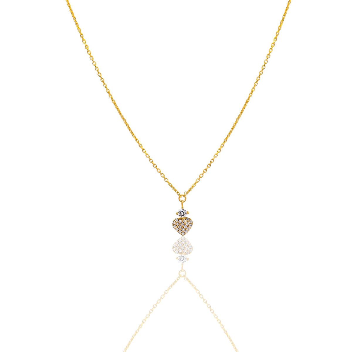 Collana Oro Giallo Oro 18 carati Catenina rolò  Cuore Punto Luce  Zircone Bianco cm.43