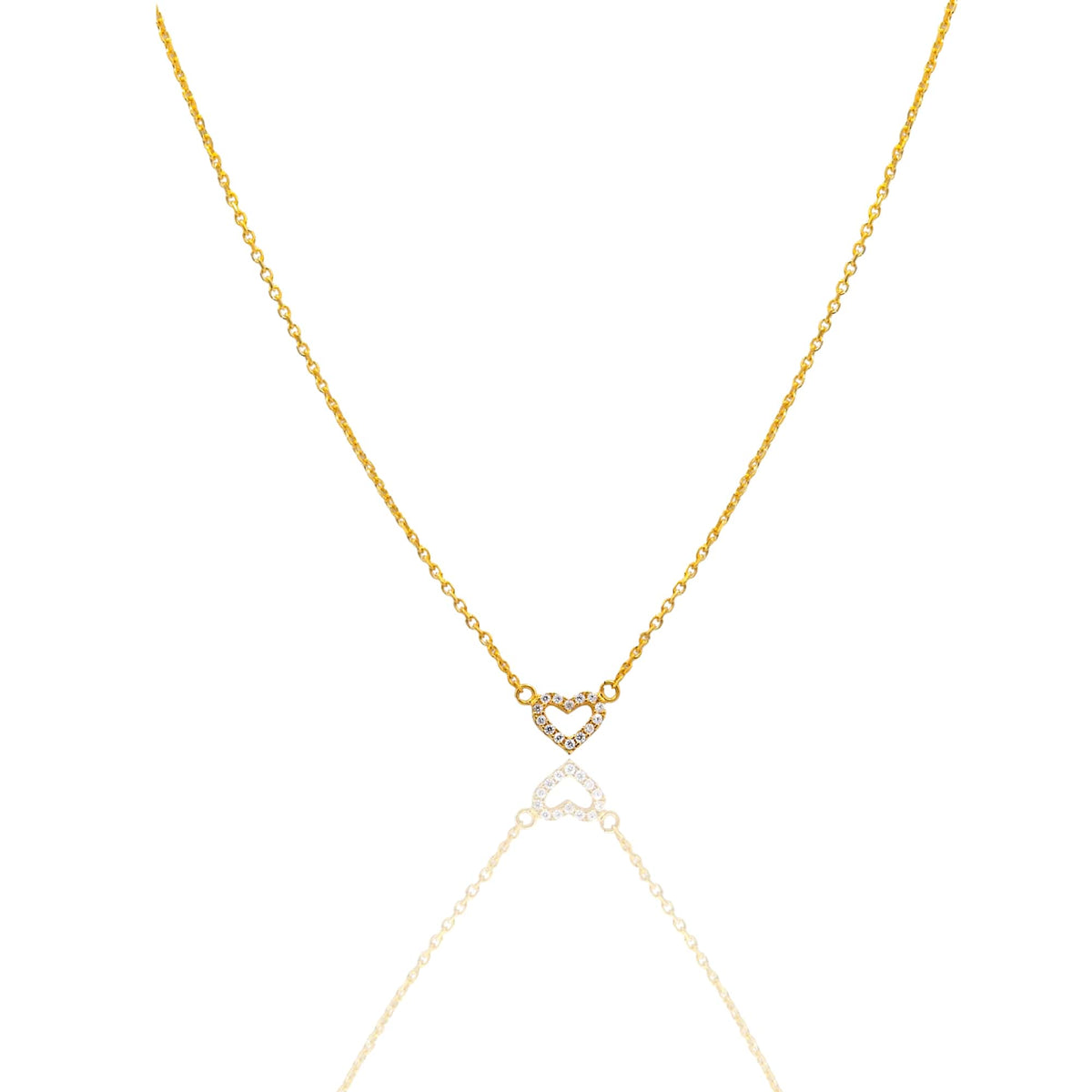 Collana Oro Giallo Oro 18 carati  Catenina rolò Sagoma Cuore Pave' Zirconi Bianchi cm.43