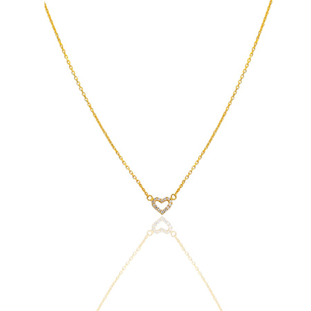 Collana Oro Giallo Oro 18 carati  Catenina rolò Sagoma Cuore Pave' Zirconi Bianchi cm.43