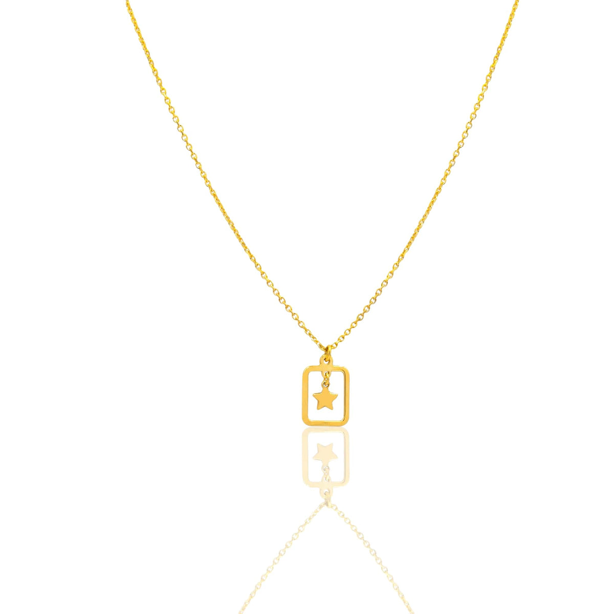 Collana Oro Giallo Oro 18 carati  Catenina rolò rettangolo Traforato Stella Pendente   Solo Oro cm.43
