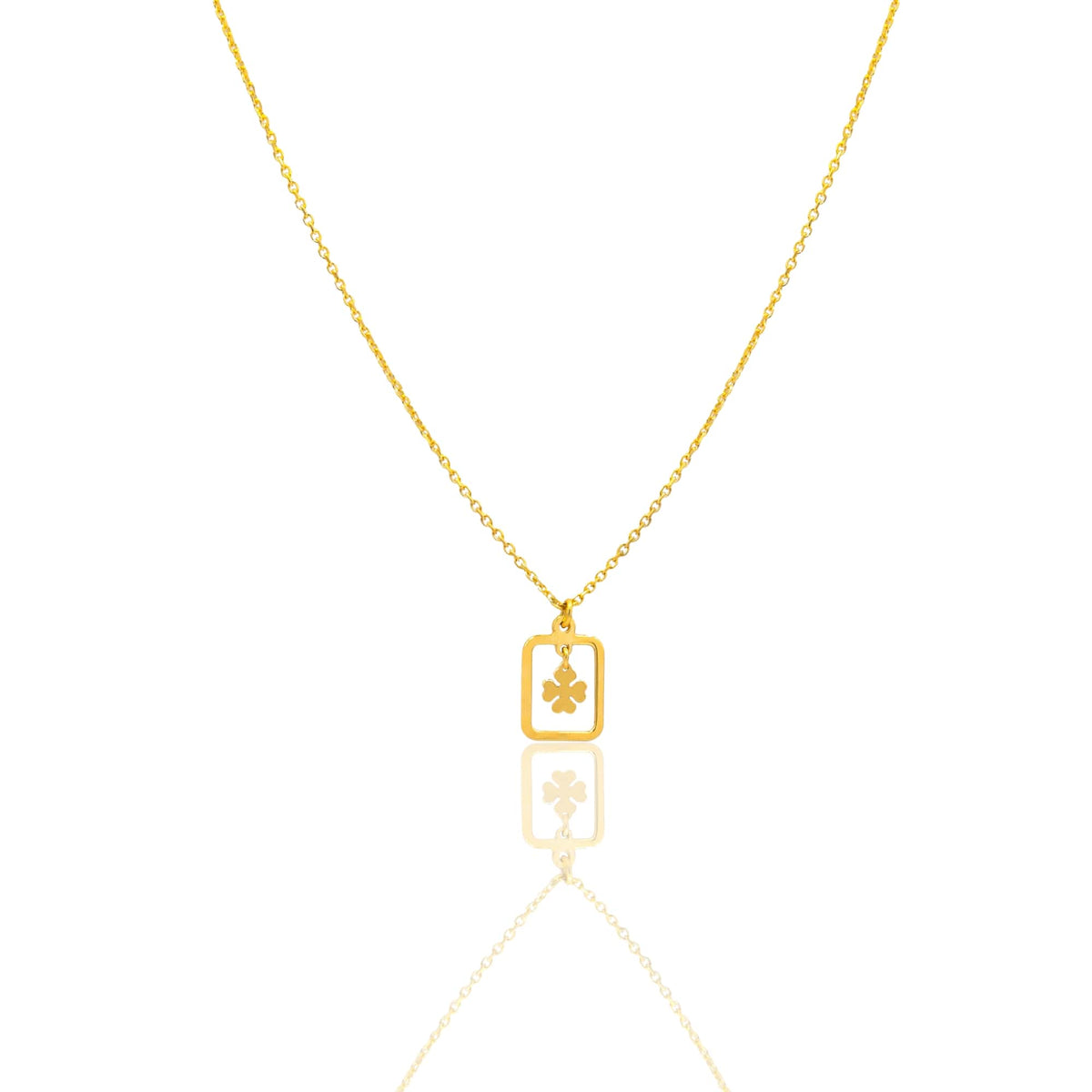 Collana Oro Giallo Oro 18 carati  Catenina rolò  Rettangolo  Traforato Quadrifoglio Pendente   Solo Oro cm.43