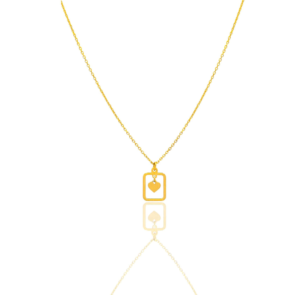 Collana Oro Giallo Oro 18 carati  Catenina rolò  Rettangolo  Traforato Cuore Pendente   Solo Oro cm.43