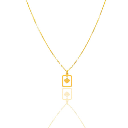 Collana Oro Giallo Oro 18 carati  Catenina rolò  Rettangolo  Traforato Cuore Pendente   Solo Oro cm.43