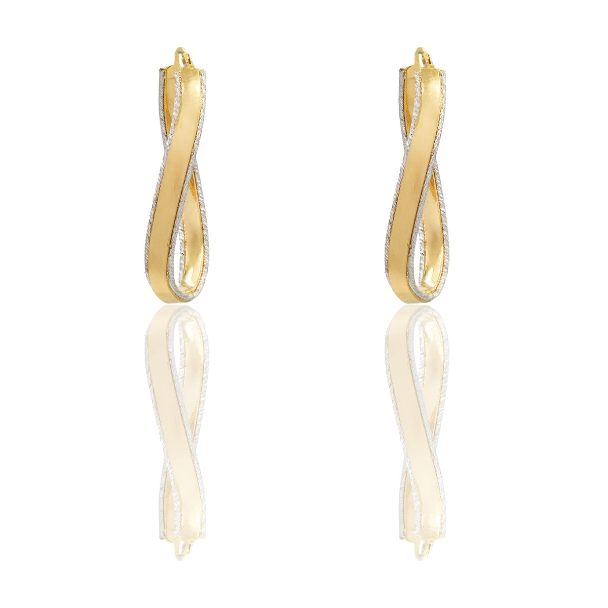 Orecchini Oro Giallo, Oro Bianco Oro 18 carati Cerchio  Solo Oro Spessore mm. 4,4 diametro interno cm.3*2