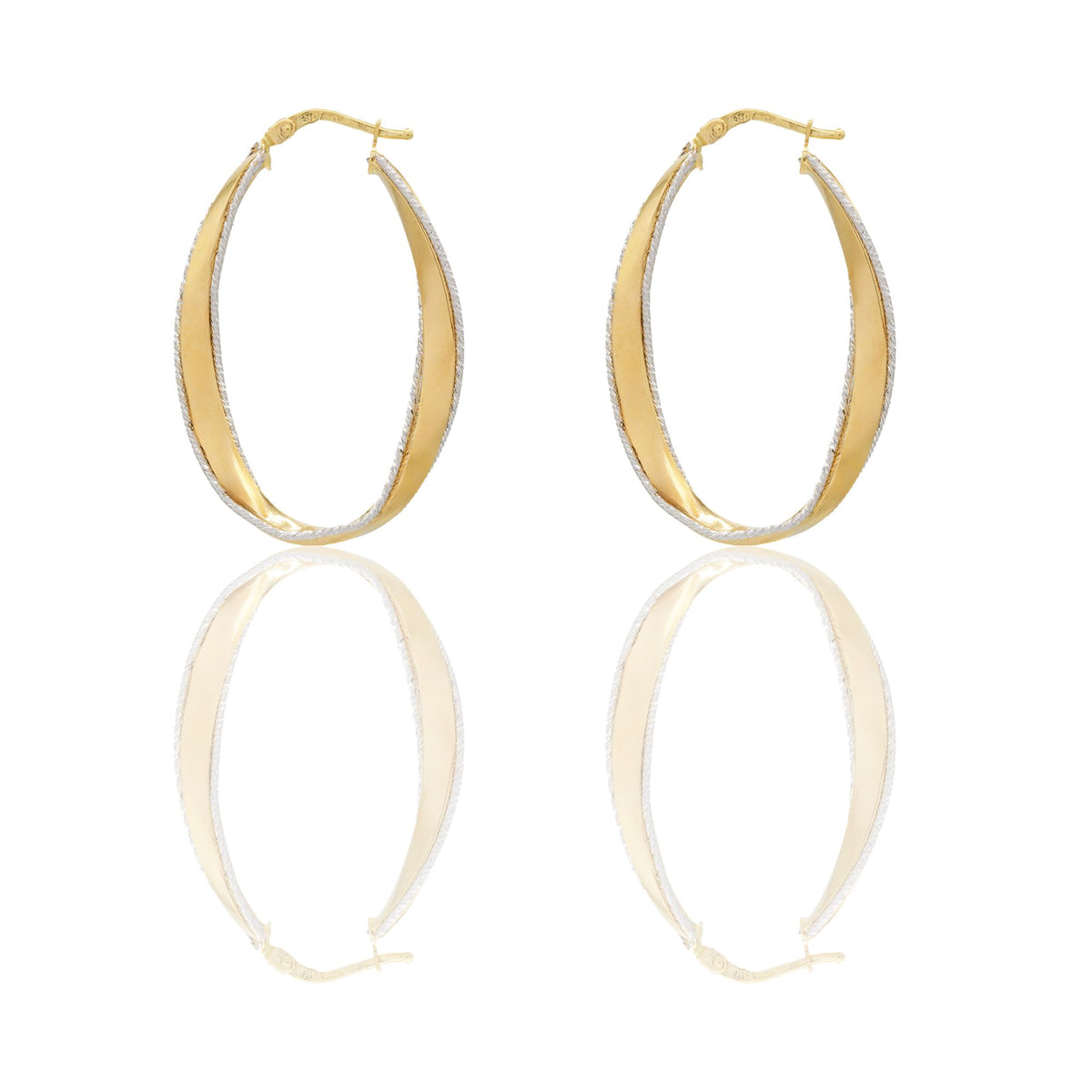 Orecchini Oro Giallo, Oro Bianco Oro 18 carati Cerchio  Solo Oro Spessore mm. 4,4 diametro interno cm.1,5*3,5