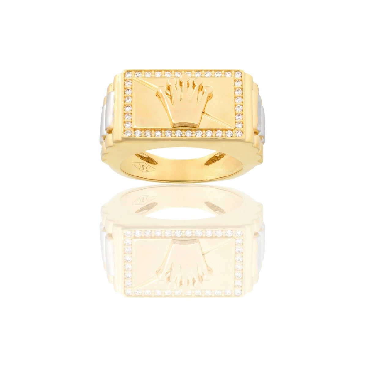 Anello Oro Giallo, Oro Bianco Oro 18 carati Rettangolare Centro Corona  Zirconi Bianchi 