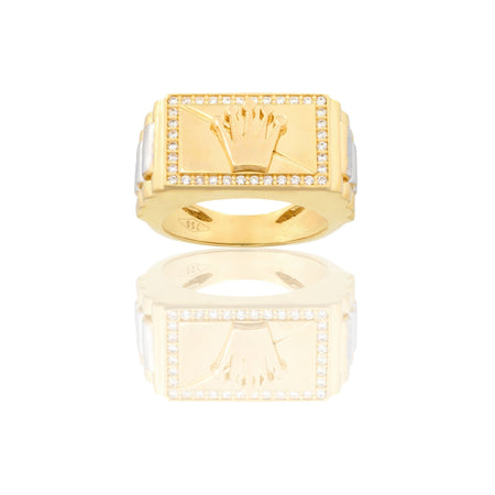 Anello Oro Giallo, Oro Bianco Oro 18 carati Rettangolare Centro Corona  Zirconi Bianchi 
