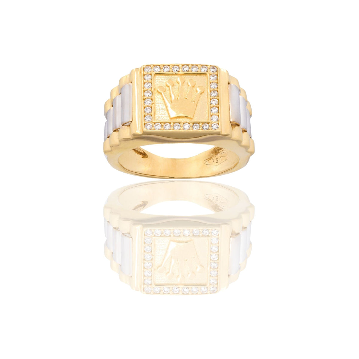 Anello Oro Giallo, Oro Bianco Oro 18 carati Quadrato Gambo Maglia President   Zirconi Bianchi 
