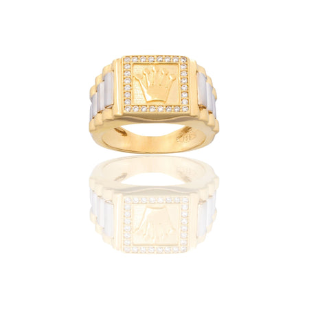 Anello Oro Giallo, Oro Bianco Oro 18 carati Quadrato Gambo Maglia President   Zirconi Bianchi 