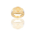 Anello Oro Giallo, Oro Bianco Oro 18 carati Scudo Tondo Con Corona Zirconi Bianchi 