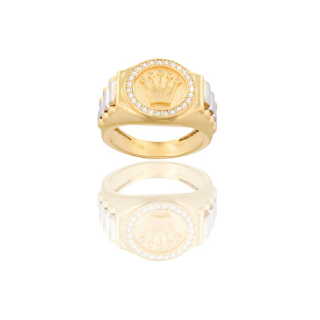 Anello Oro Giallo, Oro Bianco Oro 18 carati Scudo Tondo Con Corona Zirconi Bianchi 