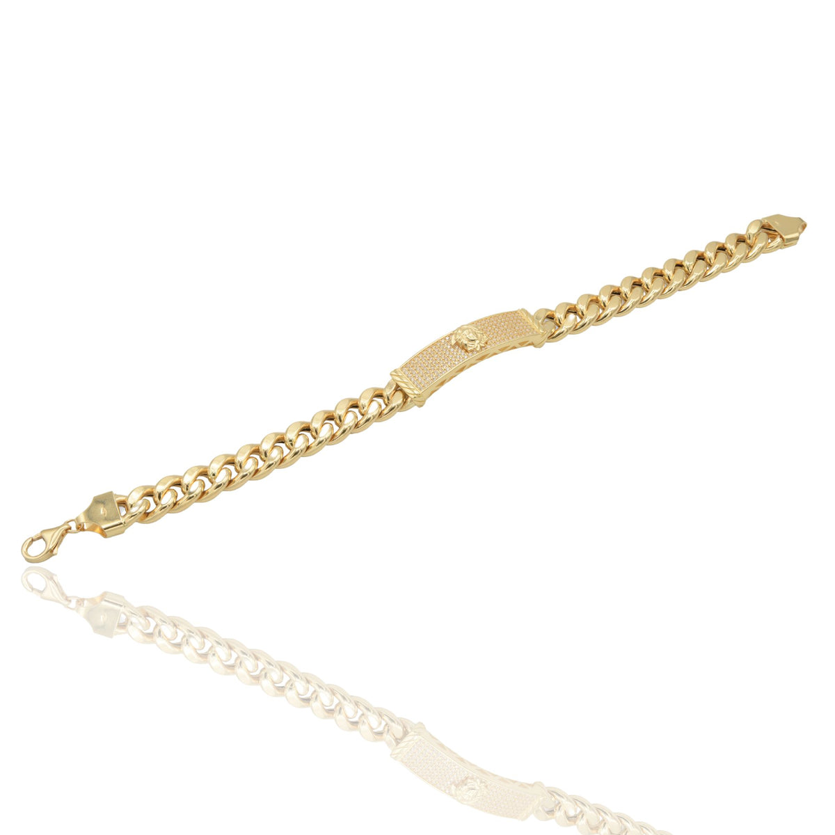 Bracciale Oro Giallo Oro 18 carati Groumette Con Targa E Medusa Zirconi Bianchi
