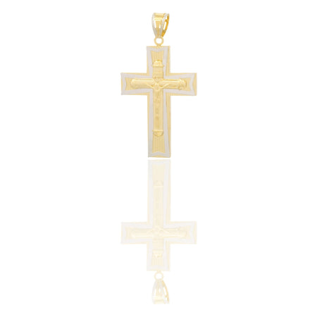 Ciondolo Oro Giallo, Oro Bianco Oro 18 carati Croce A Lastra Con Cristo  Solo Oro 