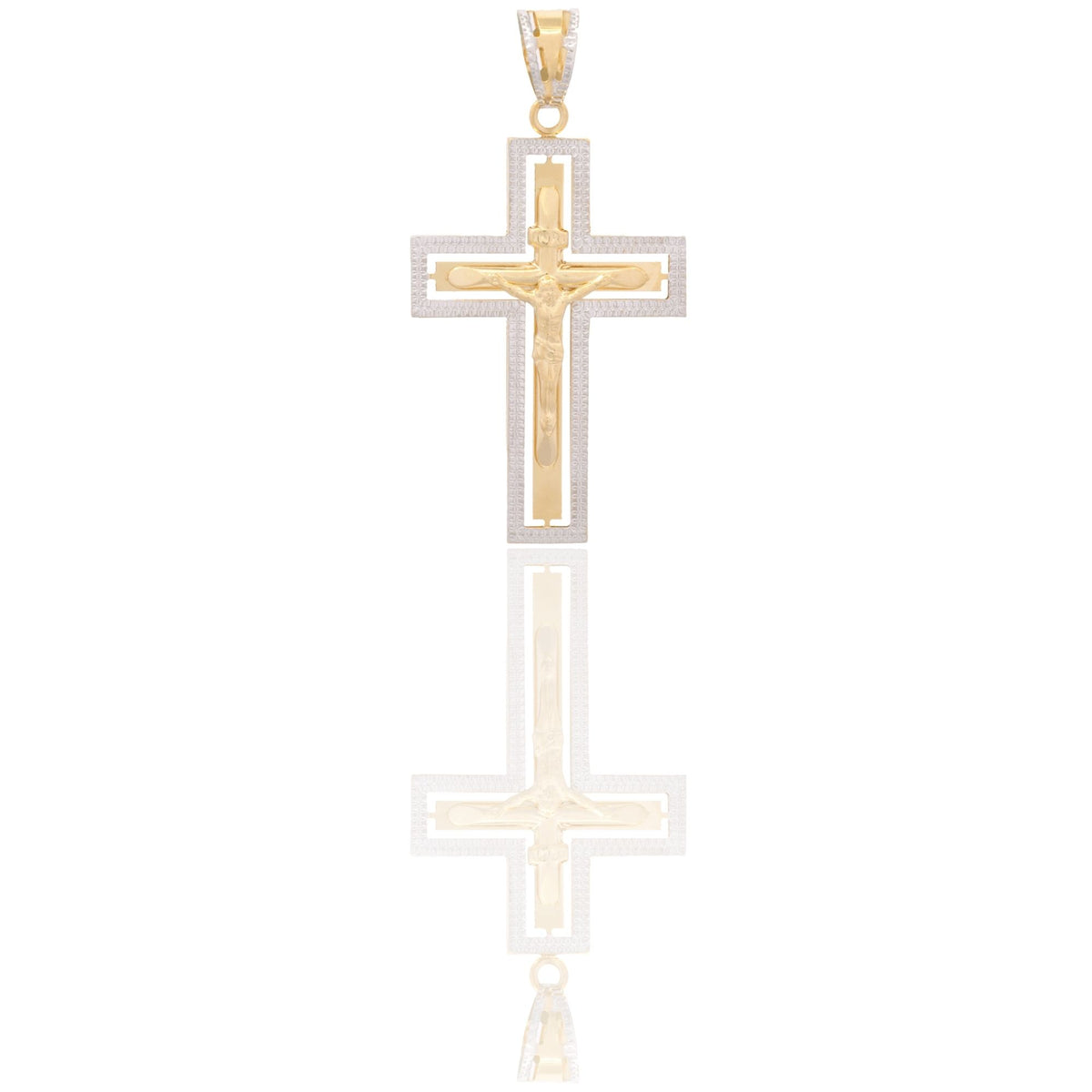 Ciondolo Oro Giallo, Oro Bianco Oro 18 carati Croce A Lastra Con Cristo  Solo Oro 