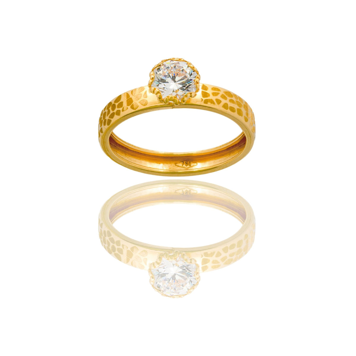 Anello Oro Giallo Oro 18 carati Solitario   Zircone Bianco spessore gambo 3,4 mm , spessore pietra 6,9