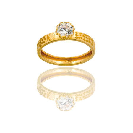 Anello Oro Giallo Oro 18 carati Solitario   Zircone Bianco spessore gambo 3,4 mm , spessore pietra 6,9