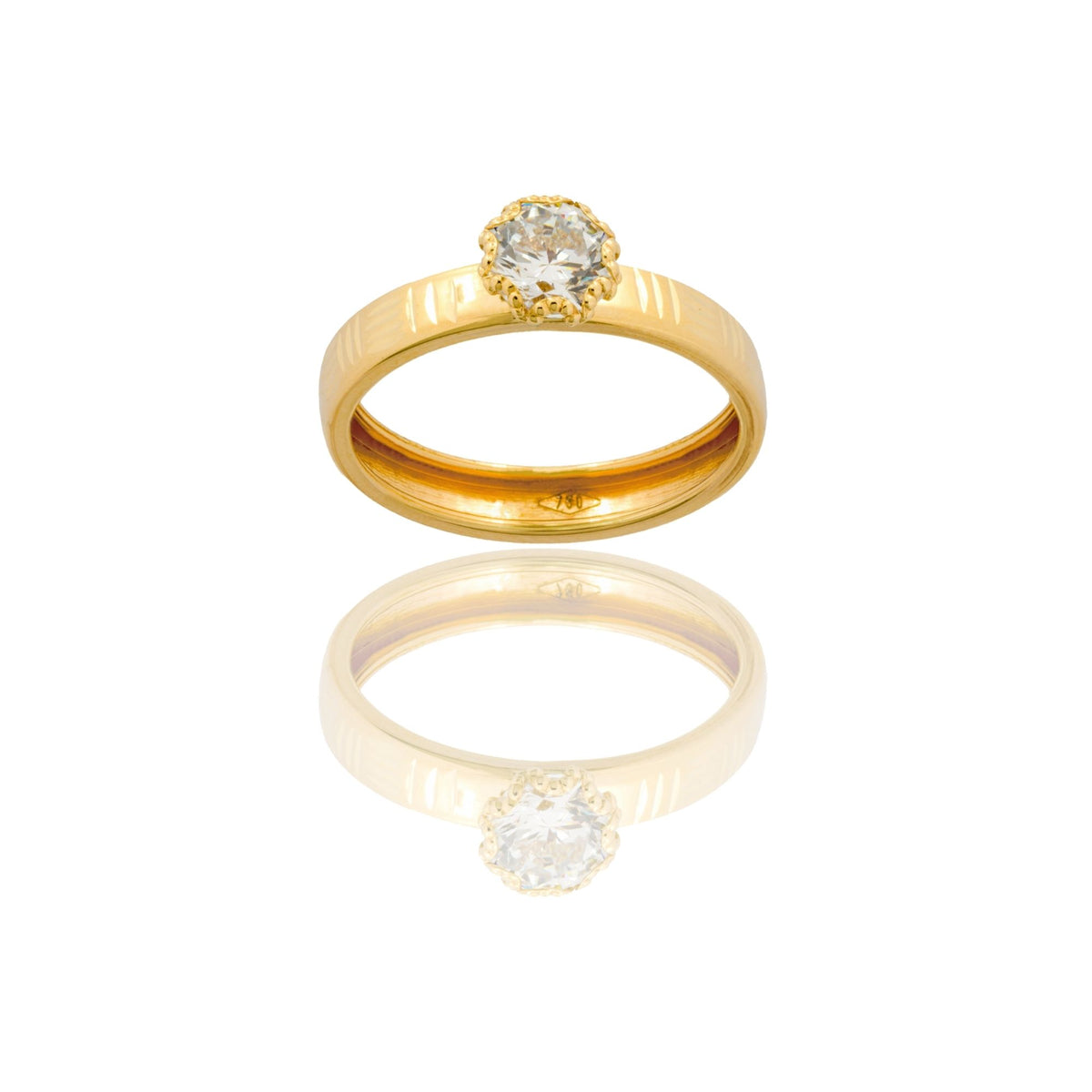 Anello Oro Giallo Oro 18 carati Solitario   Zircone Bianco spessore gambo 3,4 mm , spessore pietra 6,8